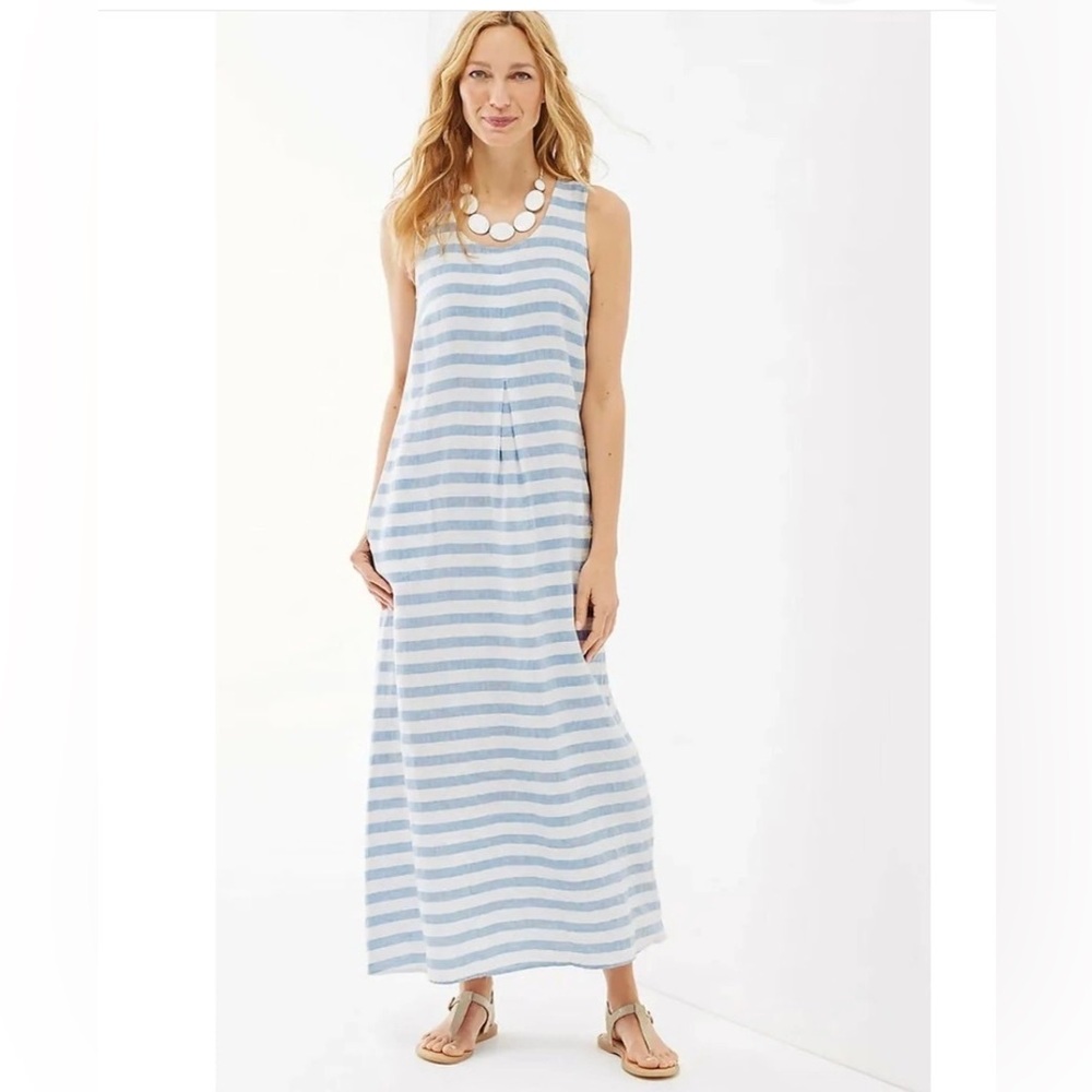 J Jill Blue and White Striped Linen Maxi Dress Sz. XS